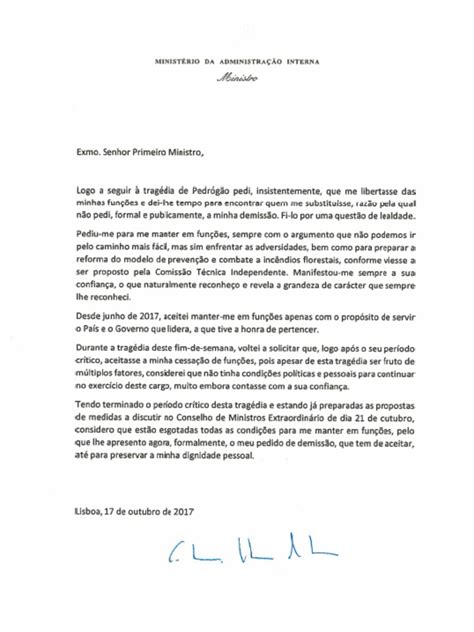 carta dirigida a um ministro